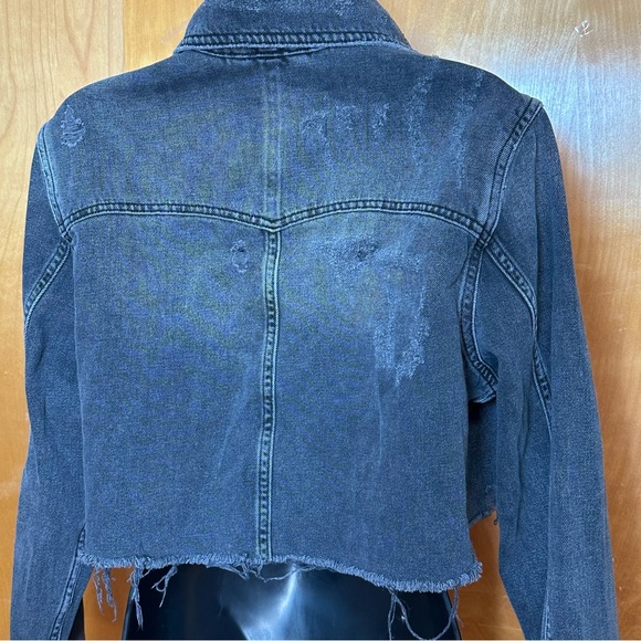 Free People Black Washed Cropped Denim Jacket - Picture 4 of 7